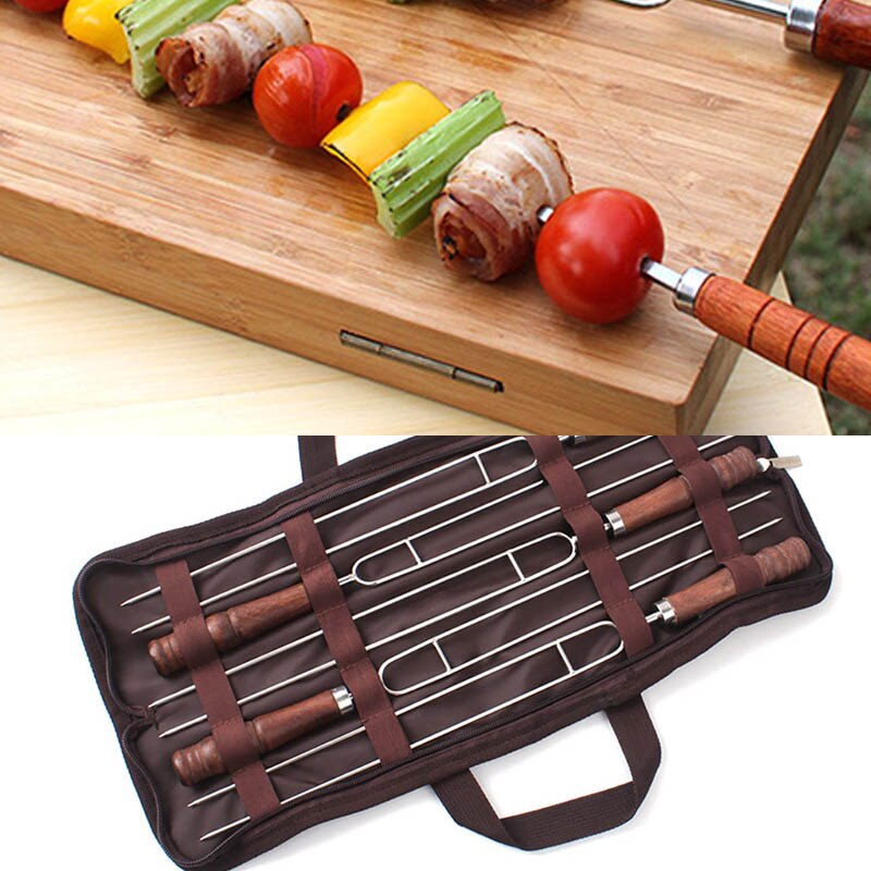 5 st rostfritt stål u-formad grilllödning gaffel nål grill grillspett metallspett dubbla spetsar grillverktyg