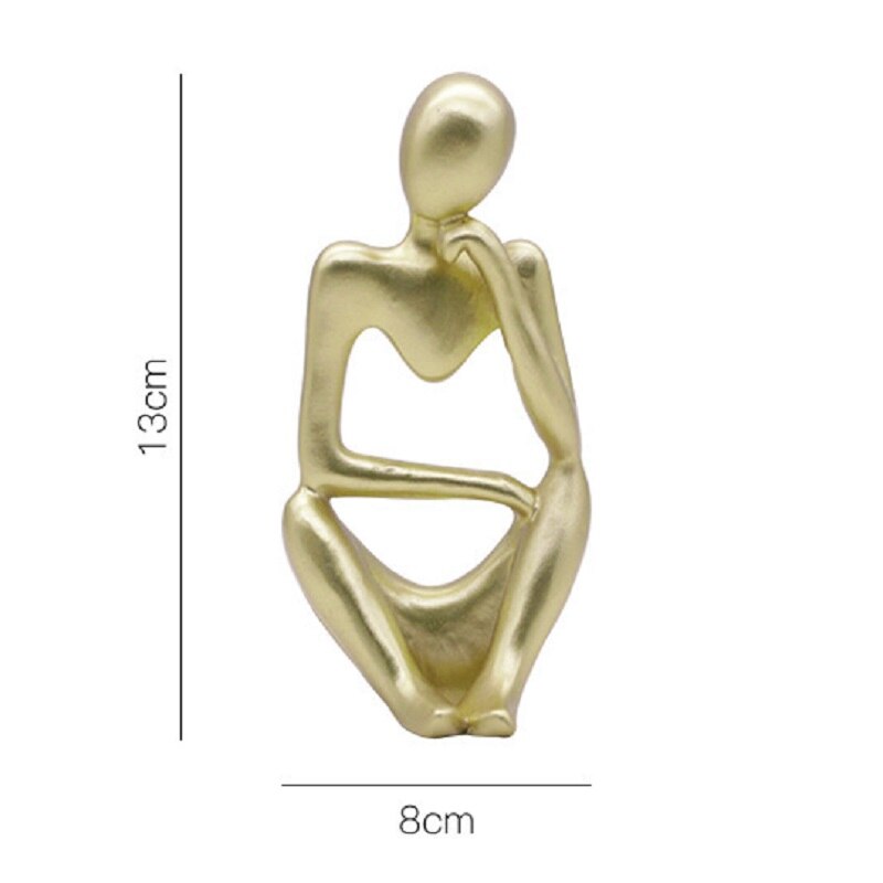 Tænker statue abstrakt figur skulptur små ornamenter harpiks statue hjemmehåndværk boligindretning moderne figurer til interiør: Guld 1