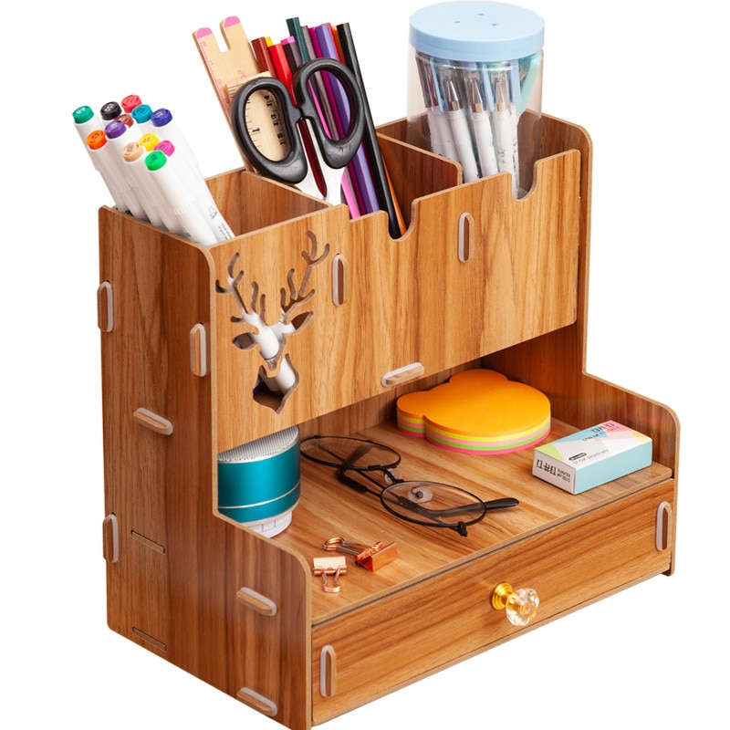 Pen holder Nordic ins storage box creativity office,desk stationery box wooden large capacity rack wooden book box