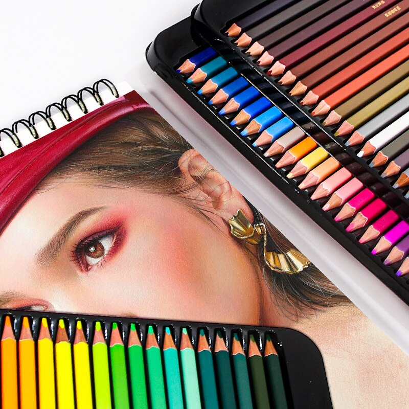 Brutfuner 72/120/180 Color Oil Color Pencils Set Tin Box Wood Sketching Colored Pencil For School Art Supplies