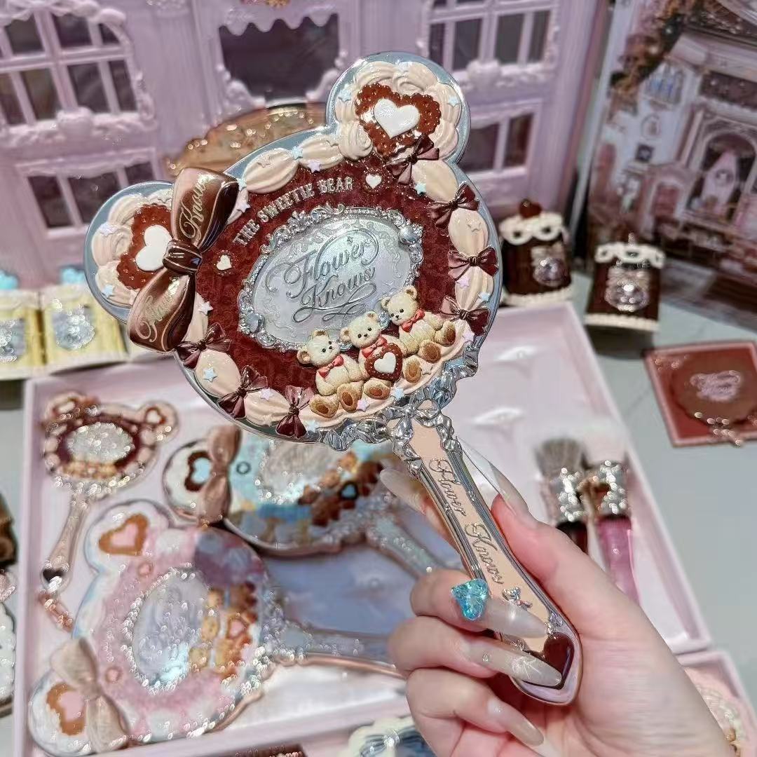 Flower Knows – miroir à main cupidon aux fraises, miroirs de maquillage, miroir Vintage: Argent