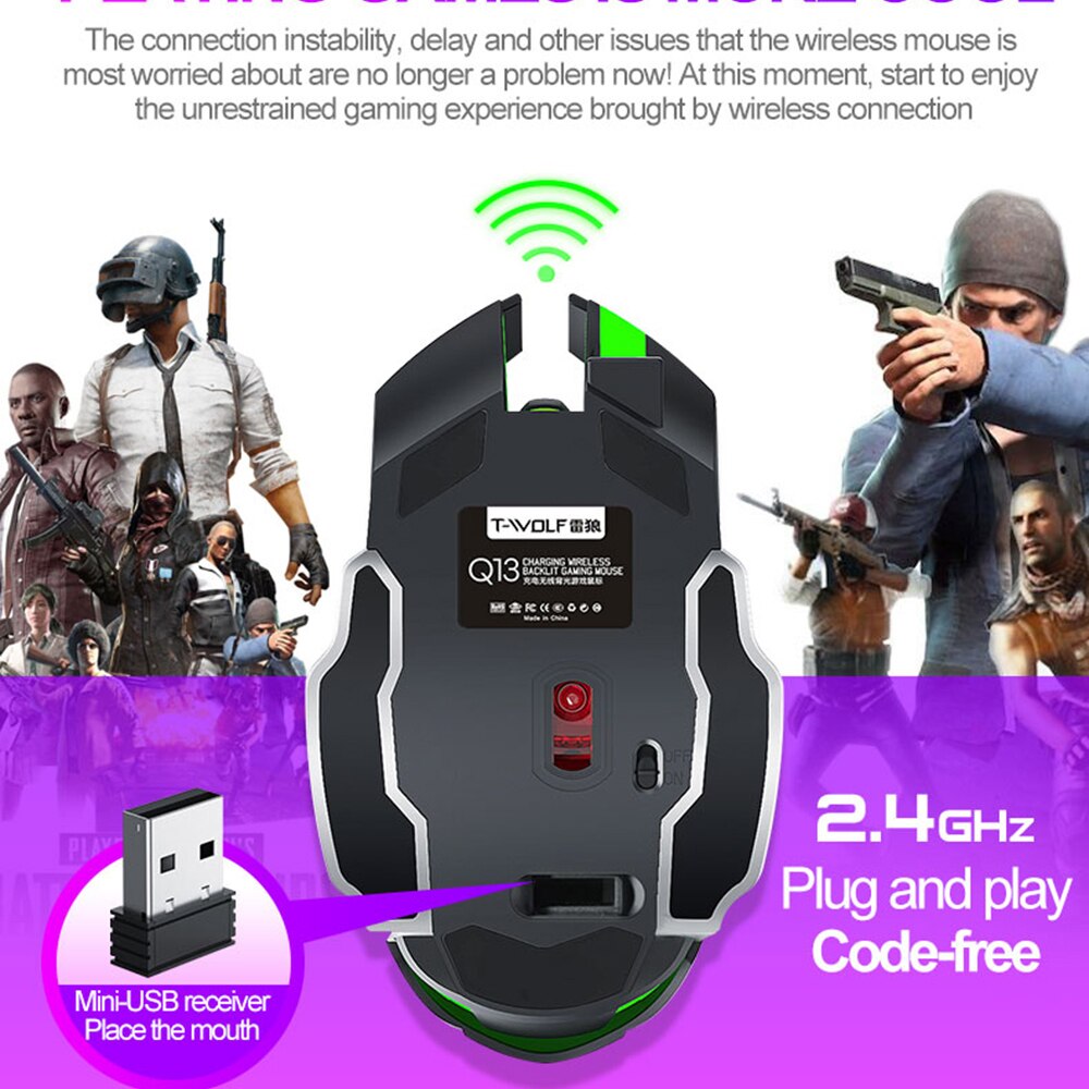 Draadloze Muis Optische Gaming Muis Computer 2400Dpi Professionele Gamer Mouse Led Backlit Oplaadbare Stille Muizen Voor Pc Laptop