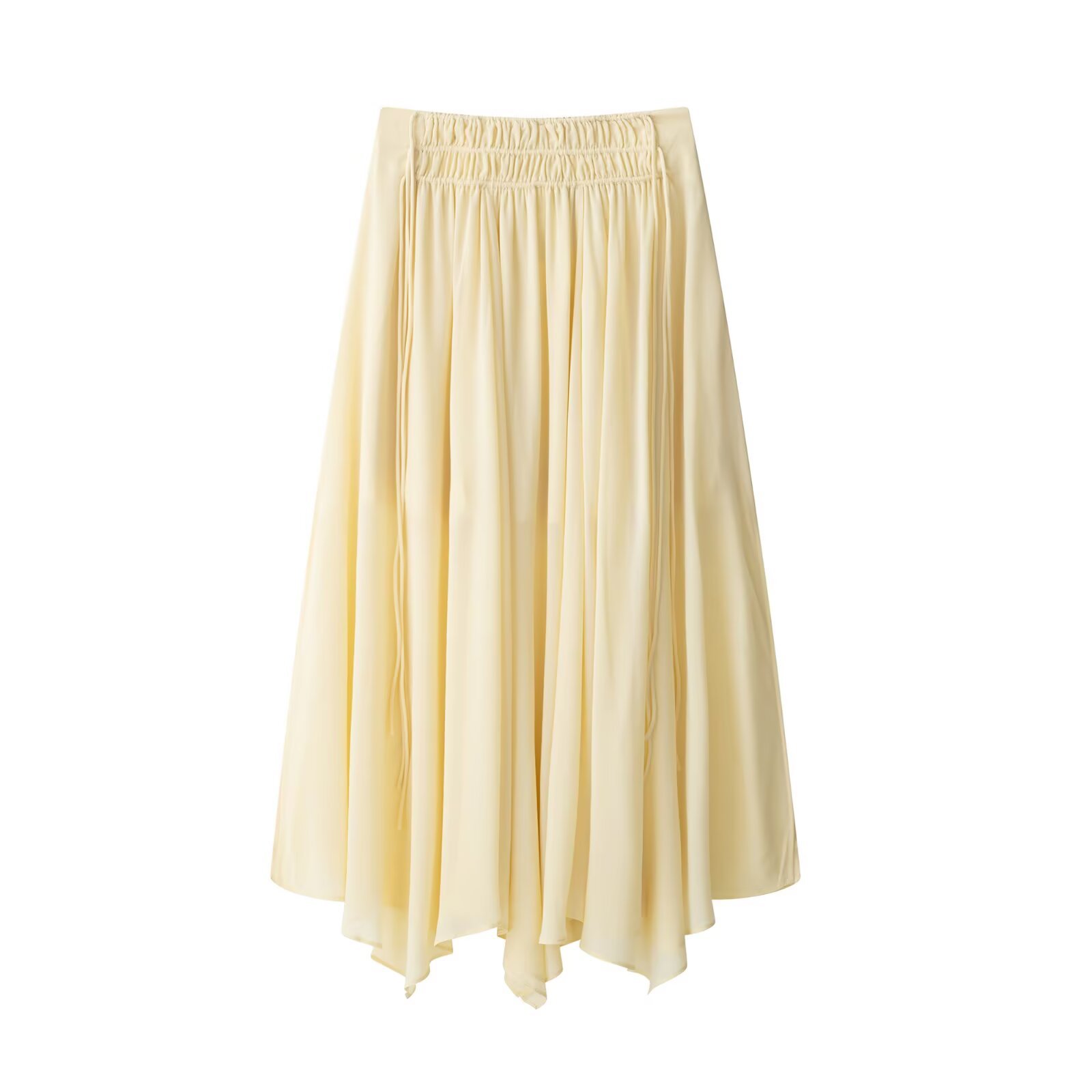 Volanger chiffongskjorta kvinnor casual lös v-ringad långärmad eller kjol set gatublus vår sommar toppar: L / Beige