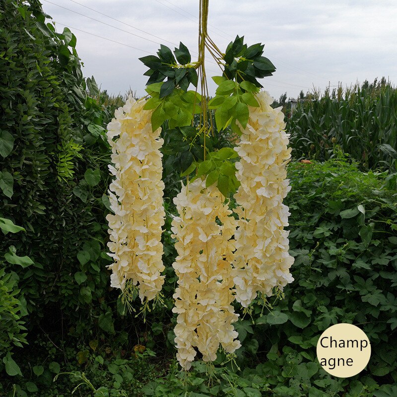 Artificial wisteria flower vine ceiling DIY wedding arch rattan bean flower string bunch party home Christmas flower wall decor: Champagne B
