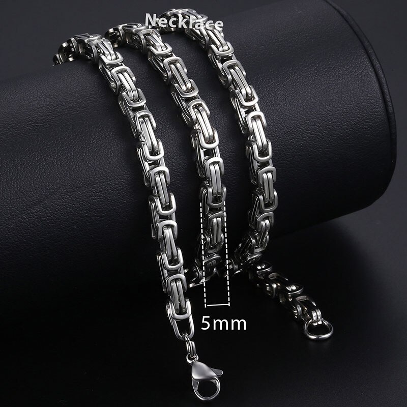 Rvs Byzantijnse Collier Voor Mannen Zilveren Kleur Sieraden Mode Heren Kettingen Kettingen 5/7 Mm Davieslee KNN21: KN49 / 22inch 55cm