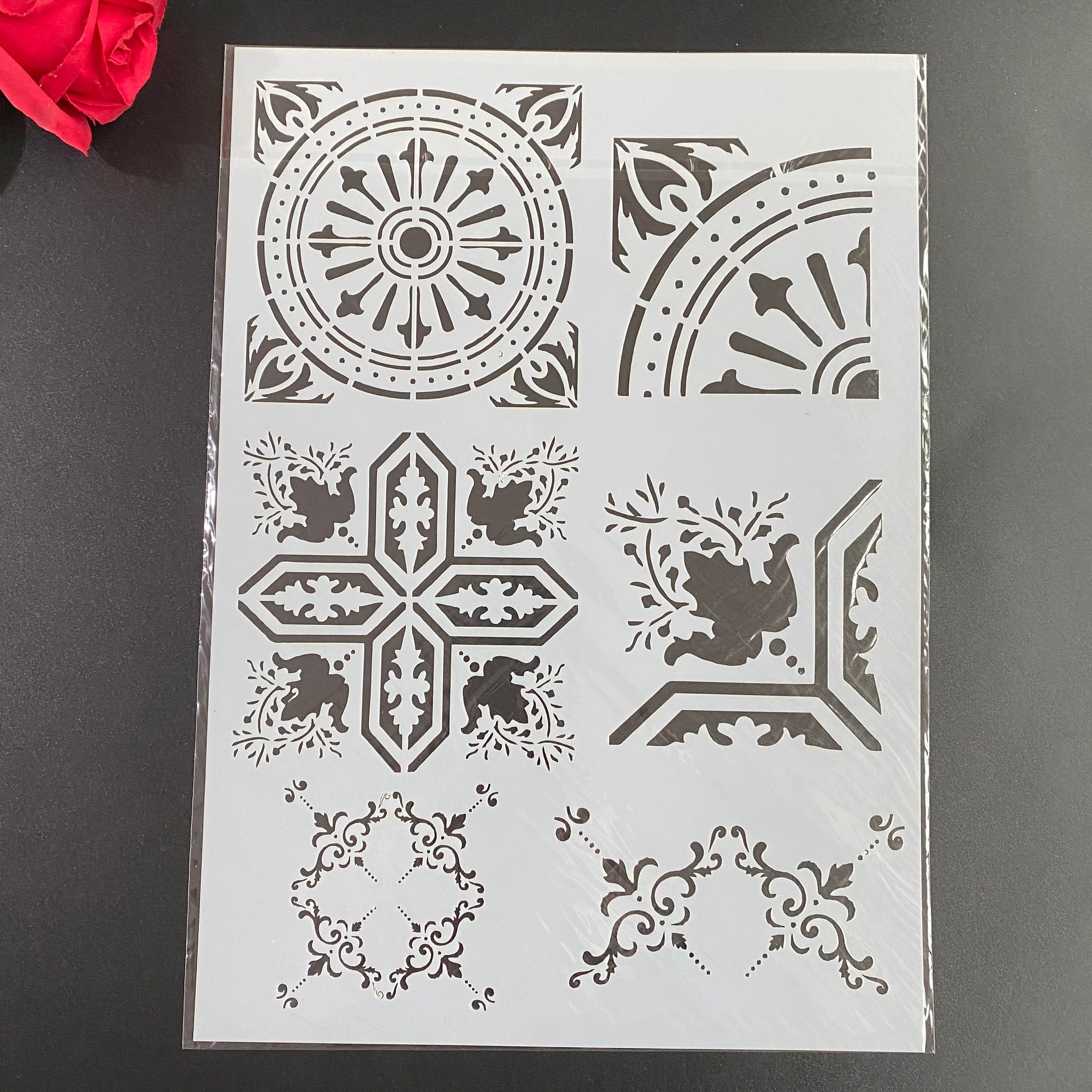 Plantillas de patrones vintage A4 para colorear, álbum de recortes en relieve, plantilla decorativa para pasteles, 4 unids/set por juego