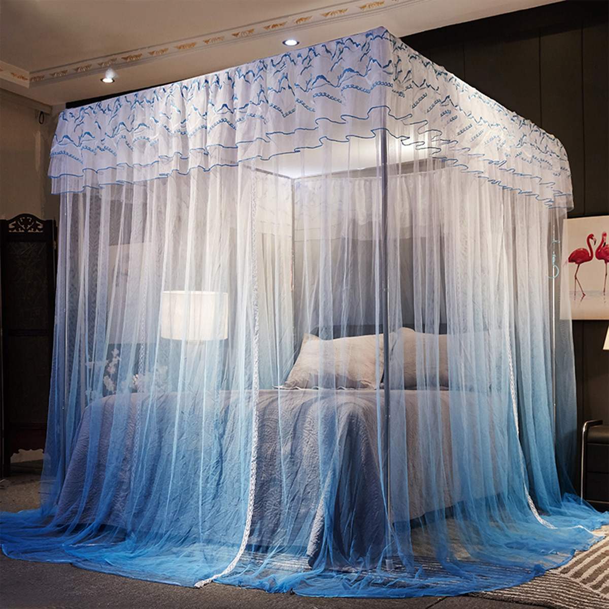 Mosquito Net Romantic Lace Bed Canopy Nets Three-door Bed Curtain Home Textiles Decor Without Frame: D