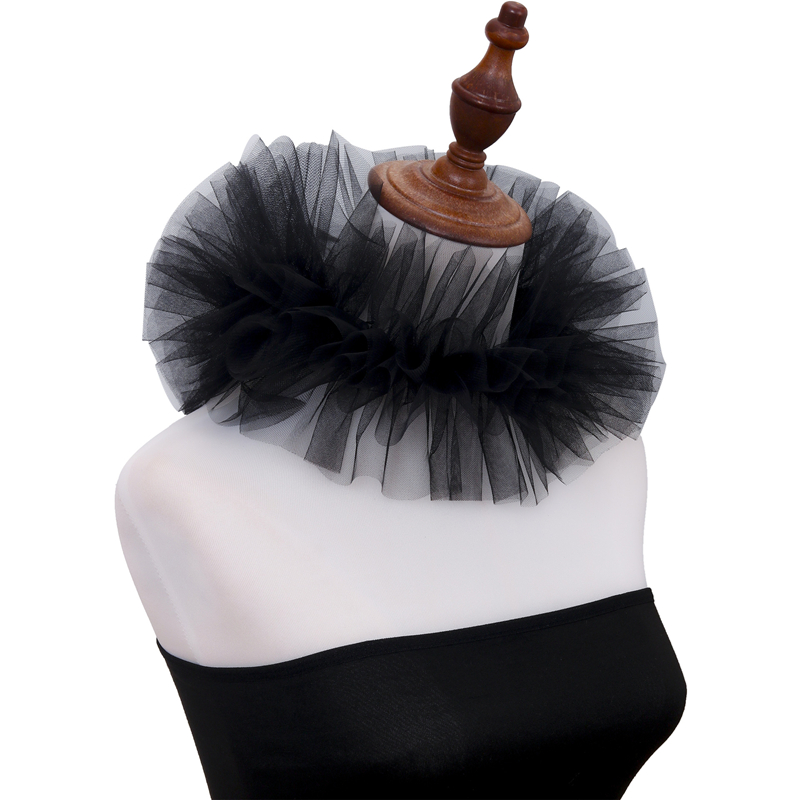 Colar inchado de malha em camadas, cachecol de tule, pescoço do palácio, gola decorativa, colar falso, palhaço, cosplay, adereços de fantasia: Preto