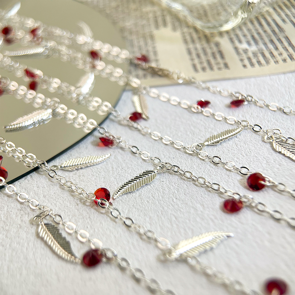0,5 metros, 1 metro, 2 metros, cadena con cuentas de cristal rojo, cadena de eslabones con dijes, cadenas de cobre, DIY, collar, pulsera, tela, fabricación de joyas