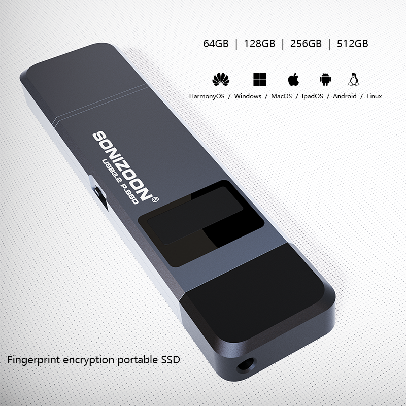 Sonizoon criptografia de impressão digital portátil ssd512/256 função proteção gbwrite estado sólido usb flash drive tpyec pendrive usb3.2