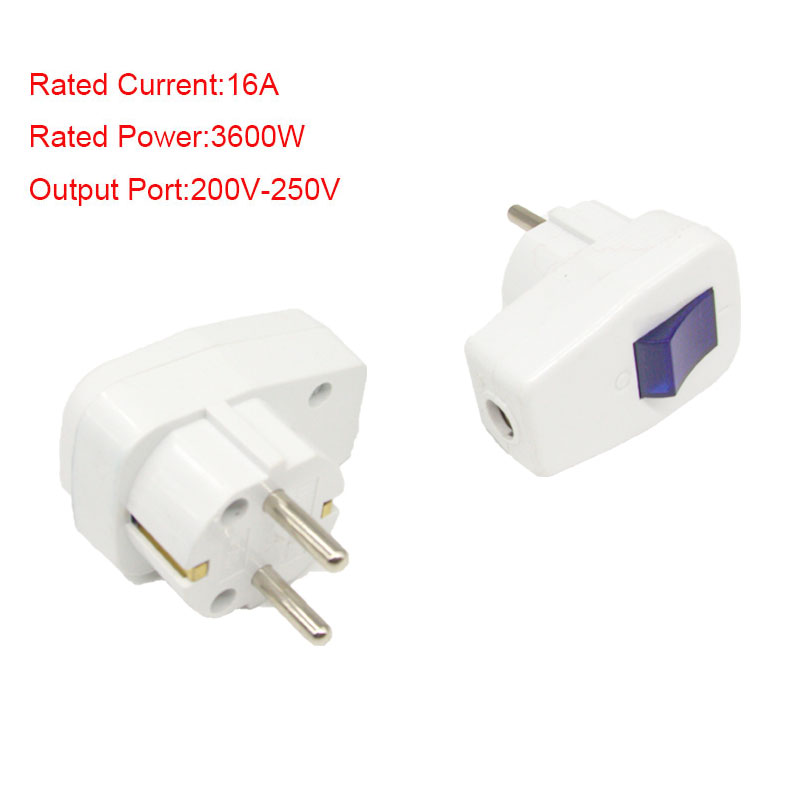 Adaptador de enchufe eléctrico de la UE, interruptor de botón pulsador, enchufe de la UE, convertidor blanco macho, adaptador, tipo de enchufe desmontable