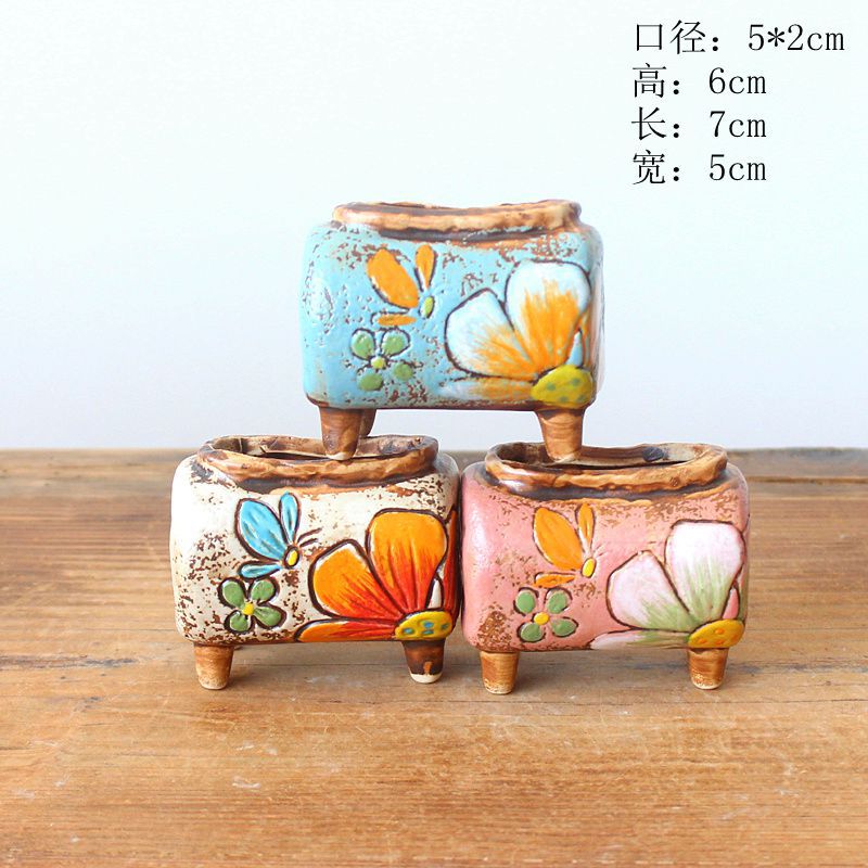 2pcs Korean Hand-painted Succulent Flower Pots Plant Pots Succulent Seedling Pots Sprouting Pot Home Decoration Nursery Pot: E