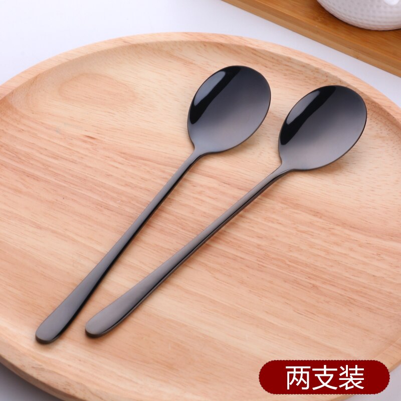 2PCS Rose Gold Colorful Coffee Spoon Stainless Steel Long Handle 8 Color Korean Mixing Spoons Set Dessert Long Ice Kitchen Scoop: 2black