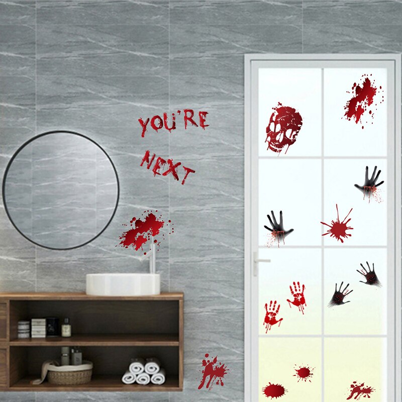 Halloween Bloody Handprint Stickers Horrible Wall Window Door Floor Decal Stickers Party Decoration Haunted House Prop