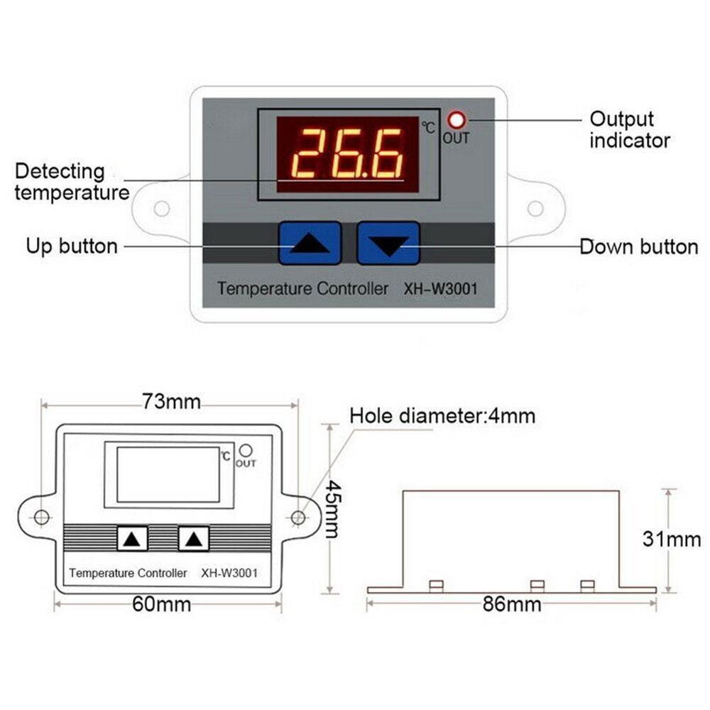 Controlador de temperatura Digital LED XH-W3001 para incubadora, 12V, 24V, 220Vac, Interruptor de Sensor NTC de calefacción, termostato de refrigeración, L4Q2