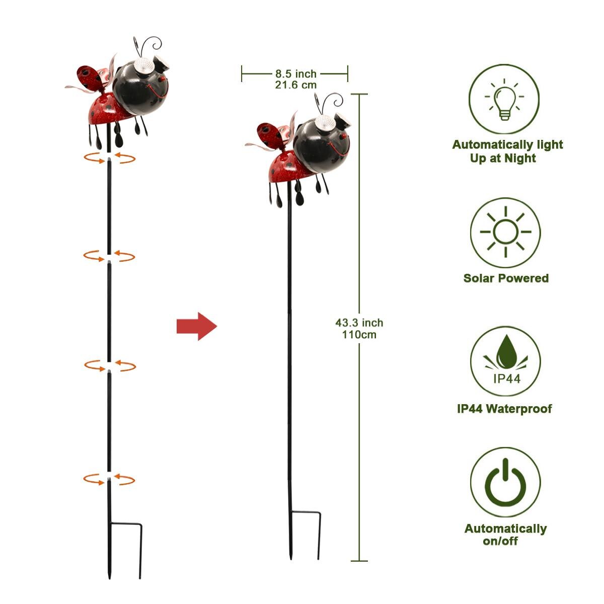 Goodeco Metal Ladybug Garden Stakes With Solar LED Lights Rotating Wings Lawn Yard Outdoor Decor Ladybugs Jardin Stake Ornament