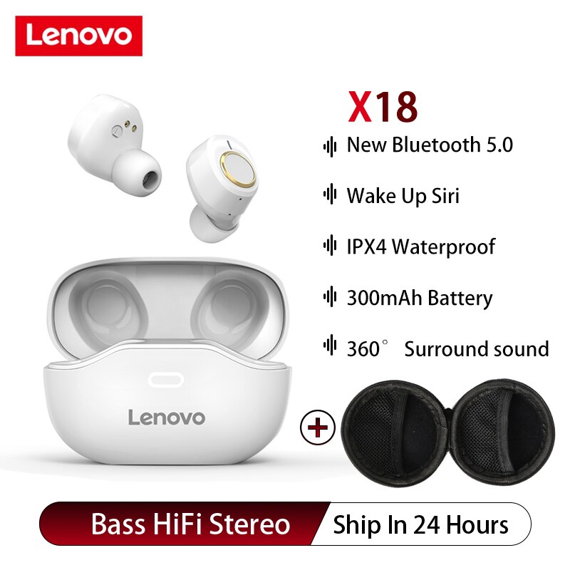 Lenovo X18 TWS écouteurs Bluetooth 5.0 casque sans fil écouteurs de sport anti-transpiration avec micro Siri Assistant vocal pour Android iOS: White add bag