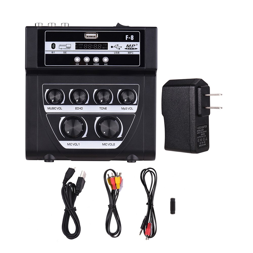 MF-8 kleine Rührgerät Karaoke Audio- draussen mischer Stereo Echo Dual mikrofon eingang verstärker mit Bluetooth aufnahme wirkung mp3: Schwarz mit Bluetooth