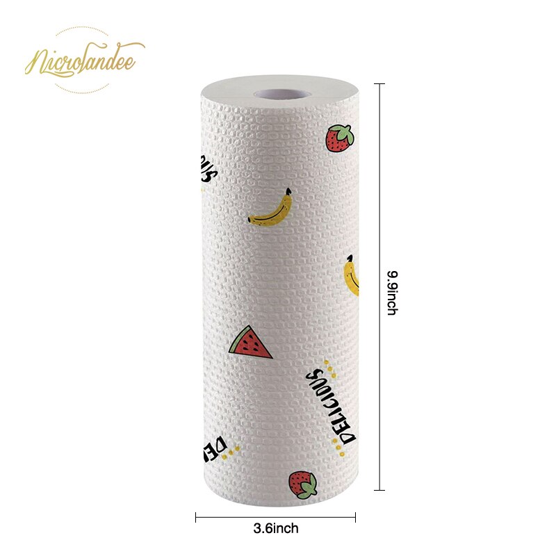 Nicrolandee 1 rulle non-woven stof dovne klude våde og tørre vaskbare engangsopvaskepapir til køkkenarbejde: 04 frugter
