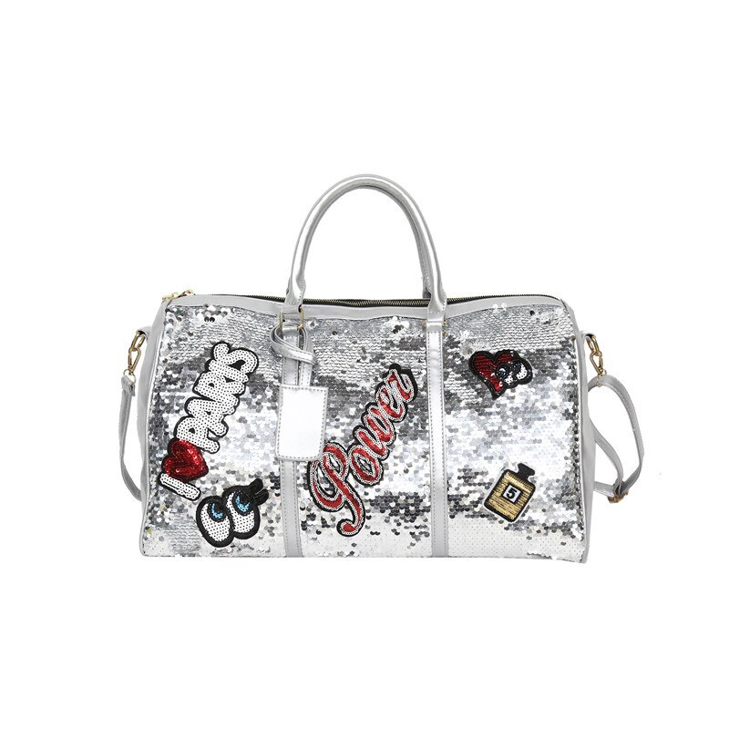 Sequin Toevallige Sport Reistas Organizer Casual Duffel Shouder Dagrugzak Duurzaam Kledingstuk Bagage Tote Bag: silver