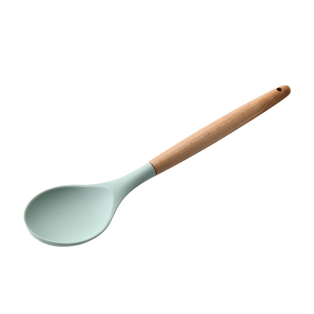 12 stk kjøkkenutstyr sett silikon kokekar kokespatel varmebestandig verktøy med trehåndtak til nonstick nonstick: Lysegrønn