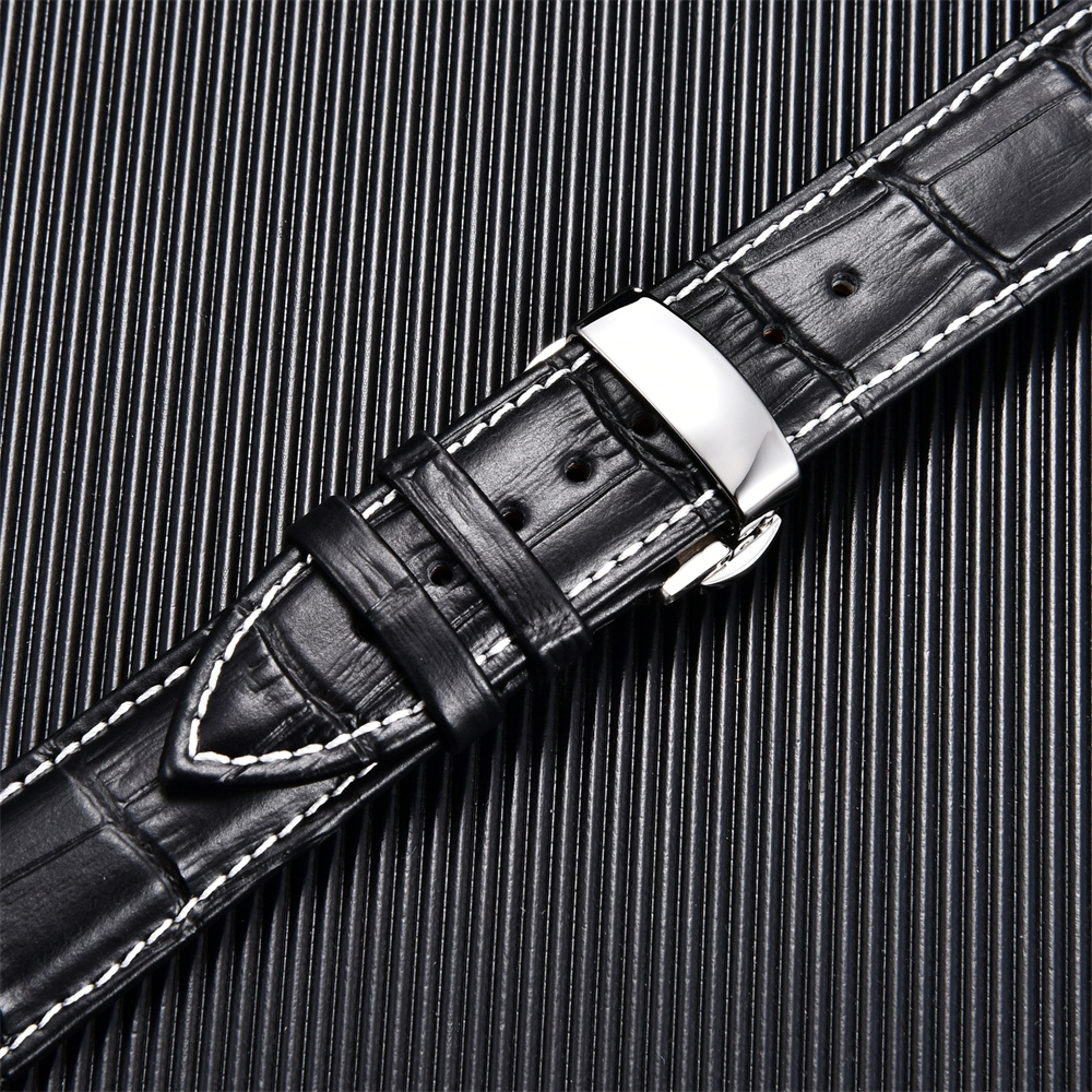 Pulseiras de couro de bezerro genuíno negócios substituir pulseira de relógio 18mm 20mm 22mm 24mm com fivela borboleta pulseira de relógio de pulso