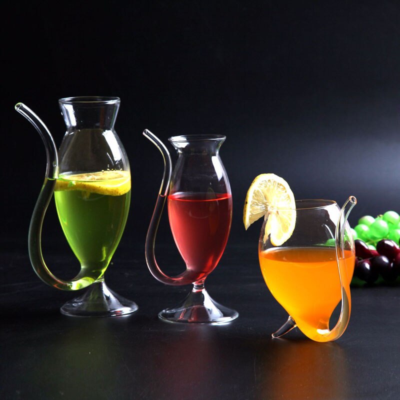 Kristallen Wijnglazen Set Transparante Glaswerk Mok Cocktail Stro Cup Met Ingebouwde Drinken Buis Stro Voor Keuken Bar Party