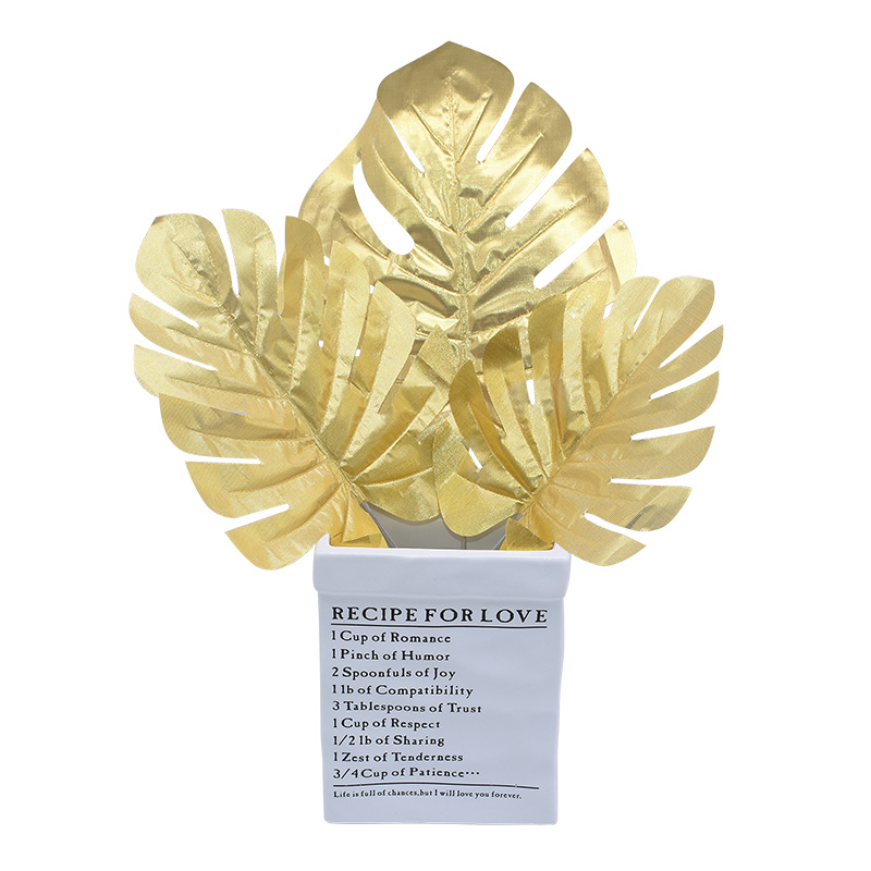 5/10 stk guld kunstige tropiske monstera blade silke palme plante til hawaii temafest hjemmehave dekoration tilbehør