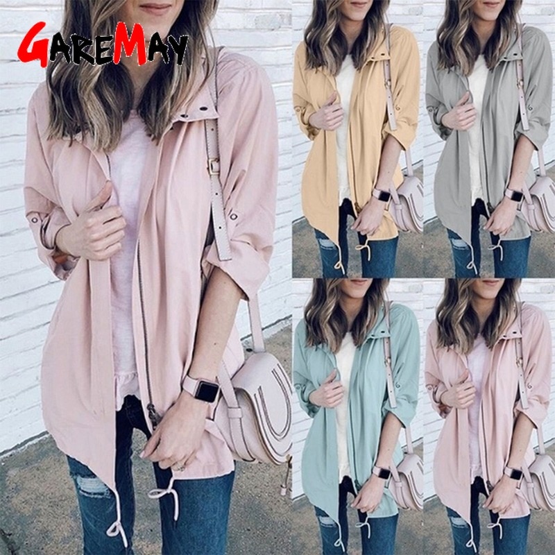 Spring Autumn Rain Coats and Jackets Women Sportswear Solid Hooded Windproof Loose Outdoor Jacket Windbreaker Female