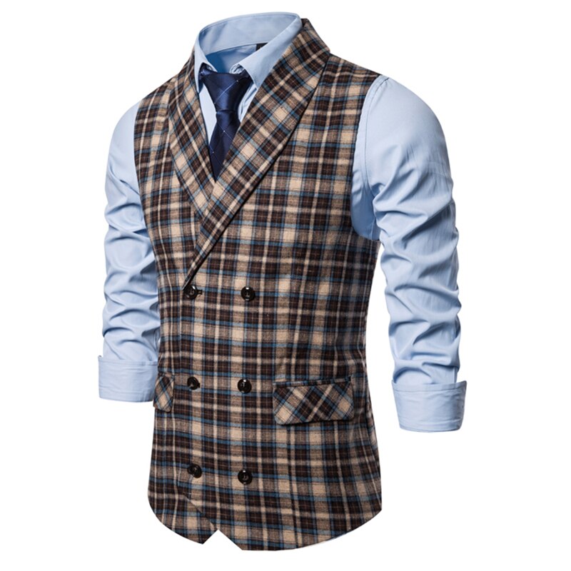 Formel dobbeltradet jakkesæt vest mænd afslappet stribet plaid frakke til mænd kjole veste business bryllup chalecos para hombre