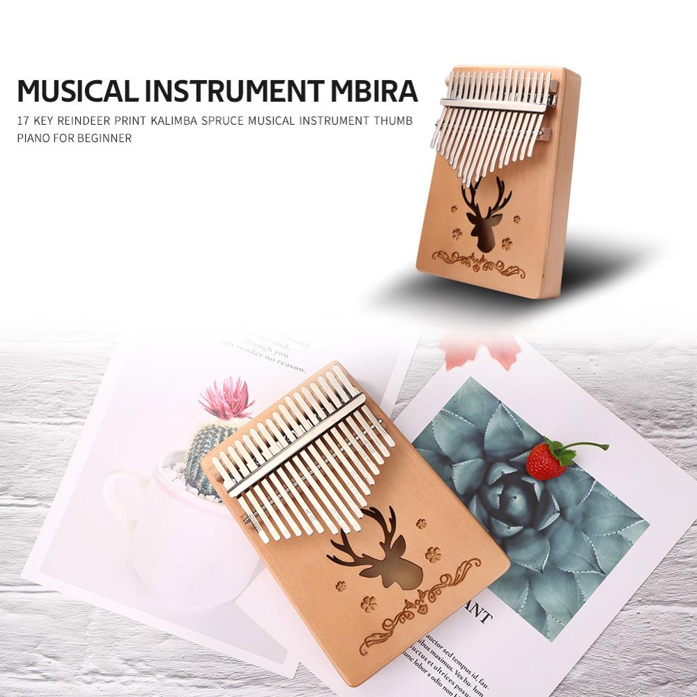 17 Keys Kalimba Musical Instrument Spruce Thumb Finger Piano African Sanza Mbira with Tuning Hammer Sticker for Beginner Kids