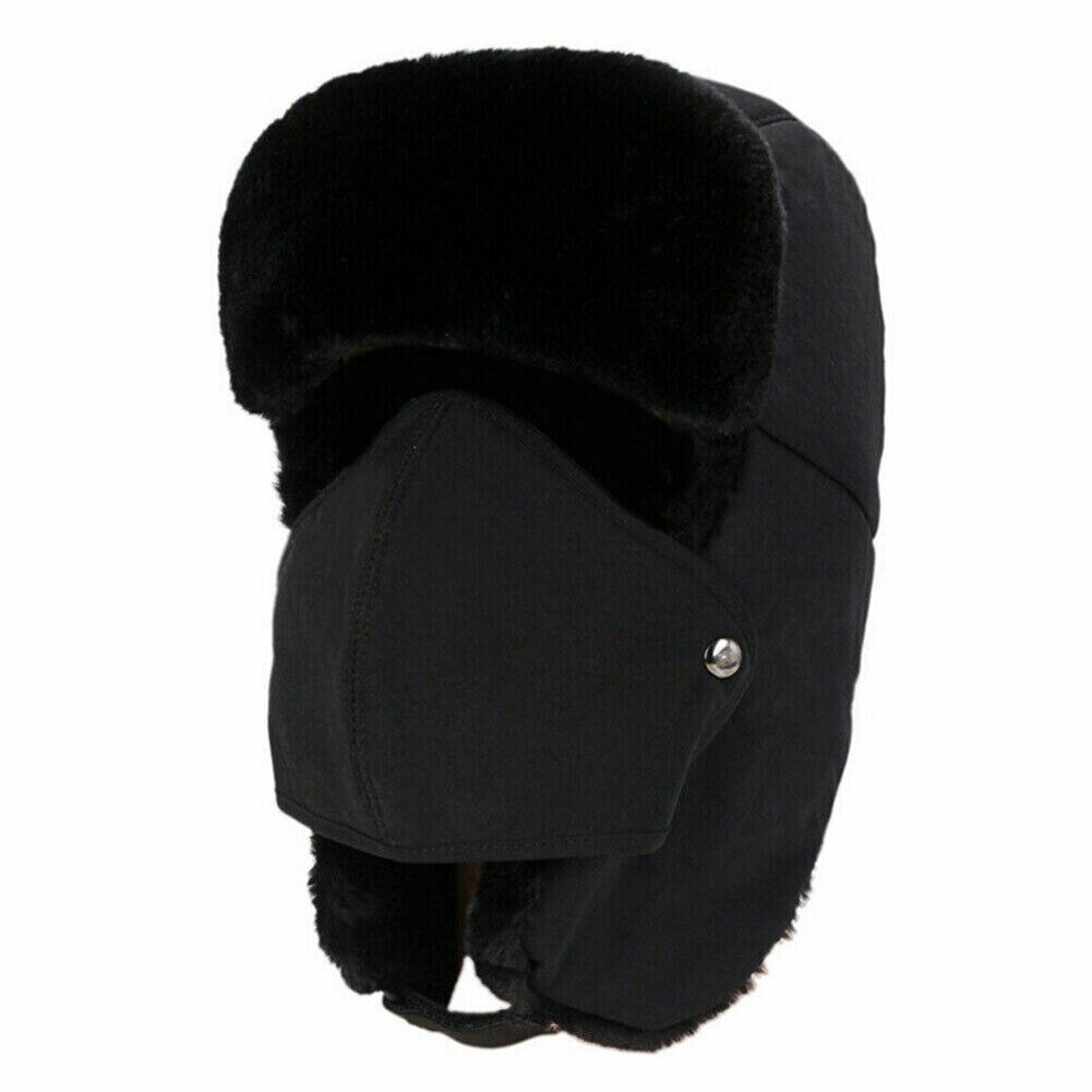 Mens Causual Trapper Aviator Trooper Hat Warm Fur Earflap Thicken Ski Mask Cap Windproof Bomber Hats Black Gray Red Khaki: Black