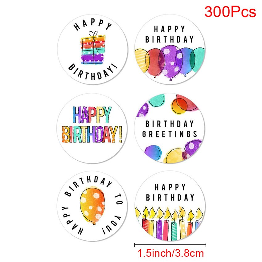 100-500Pcs 8 Designs Happy Birthday Round Stickers Party Packaging Seal Labels 1.5inch Scrapbooking Cards Decoration: 3.8cm 300Pcs