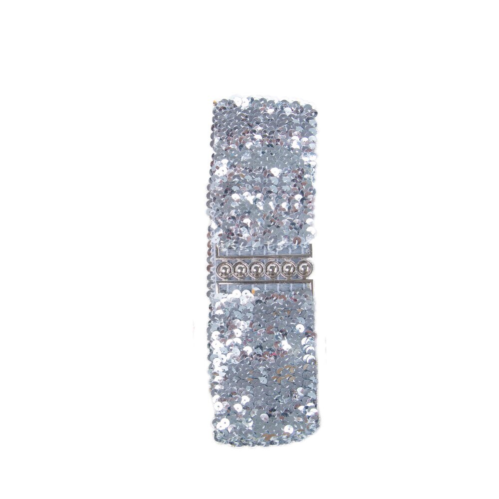 Cinturón elástico de lentejuelas para mujer, cinturón ancho con hebilla de Metal, Color sólido, brillante, informal, corsé, correa, decoración para vestido: Plata