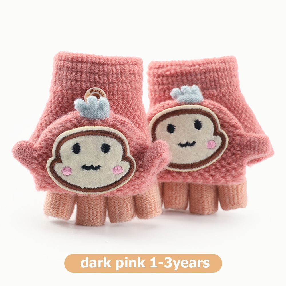 Baby Winter Handschoenen Jongens Meisjes Gebreide Vingerloze Wanten Kinderen Half Vinger Flip Manchet Wanten Peuter Warme Handschoenen 1-6 jaar: dark pink-1-3Years