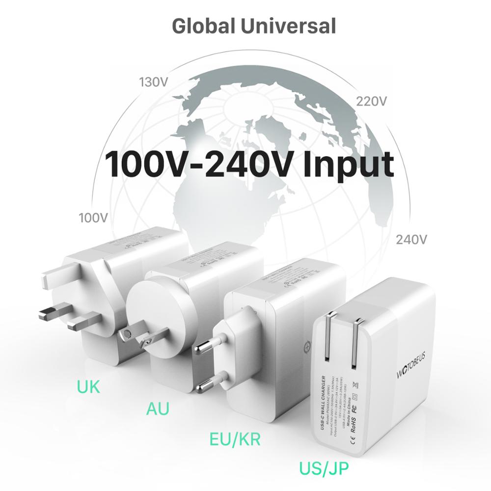 PD65W USB-C Power Adapter,1Port PD60W QC3.0 Charger For USB-C Laptops MacBook Pro/Air iPad Pro,2port USB A for S8/S10 iPhone11