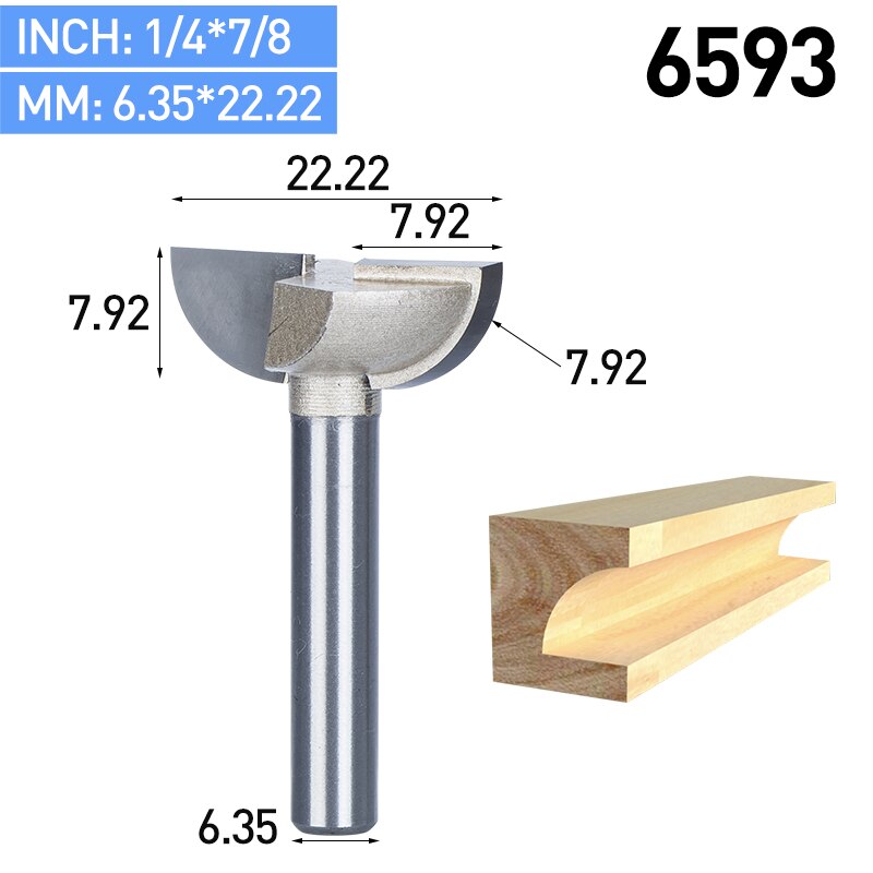 HUHAO 1pc 1/4" 1/2" Shank Cove Bit With Bearing Woodworking Tool 2 Flute Trimming Router Bits For Wood Endmill Milling Cutter: 6593