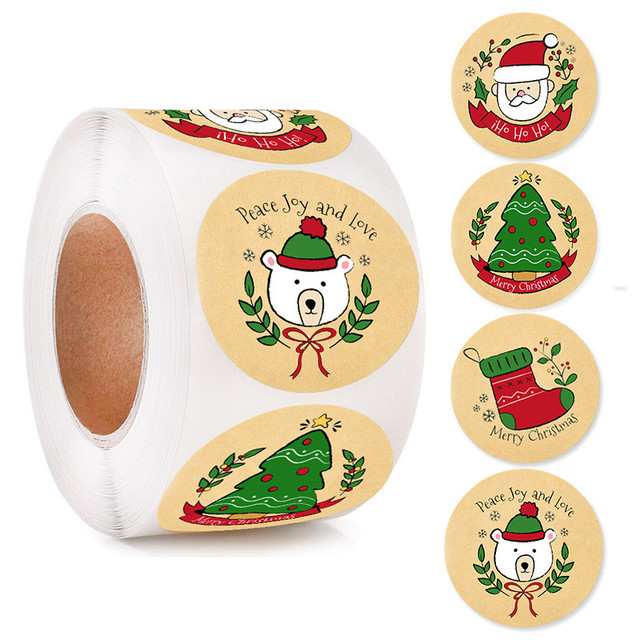 1/1.5 Inch Merry Christmas Sticker Santa Claus Elk Pattern Sticker Party Decoration Sticker Baking Sticker Label: D  38mm 500pcs