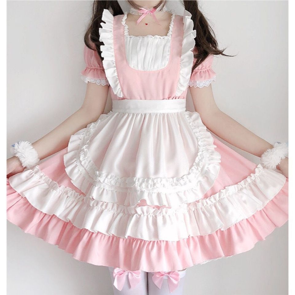Vestido de sirvienta OP Lolita para dama, conjunto de disfraz de cómic Kawaii, suave, rosa, para cosplay