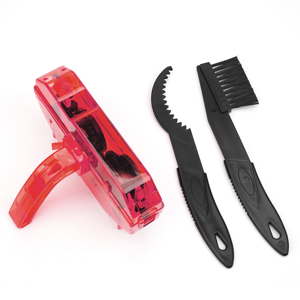 JSHOUBIKE Chain Cleaner Mountain Cycling Cleaning Kit Portable Bicycle Chain Cleaner Bike Brushes Scrubber Wash Tool Accessories: Red set 1