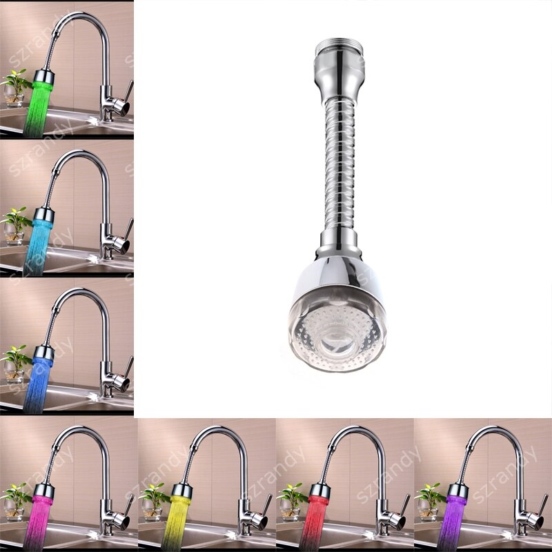 360 Graden Gedraaid Led Water Kraan Beluchter Licht 7 Kleuren Veranderen Douche Water Tap Nozzle Met Pakket Universele Adapter