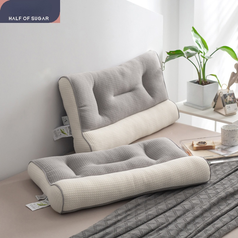 100% Cotton Soy Fiber Down Soft Pillow Knitted Jacquard Area A Dual-purpose Pillow Core Neck Protection Sleep Pillow: A pair of gray