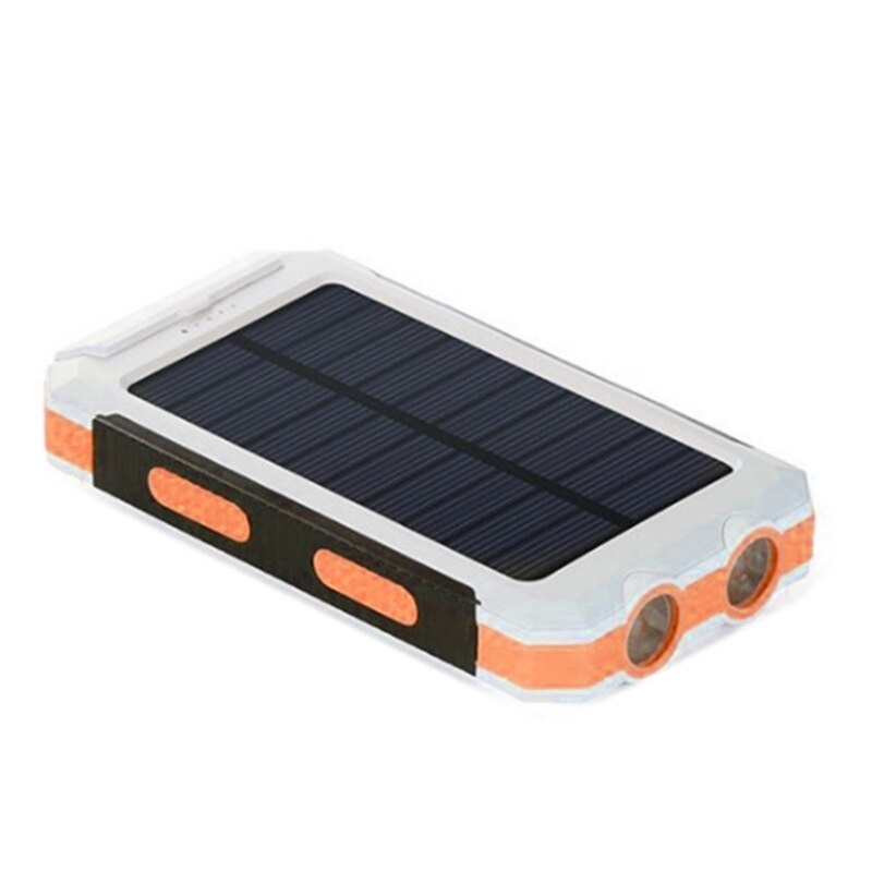 Solar Power Bank Draagbare Oplader 20000Mah Waterdicht Battery Backup Charger Solar Panel Charger Met Dual Led Zaklampen En C: White orange