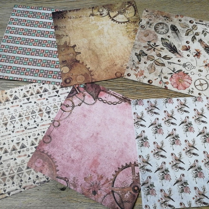 Confezione di scrapbooking in carta con motivi mistico viaggio, sfondo artigianale fatto a mano, stampato su un assolo lato