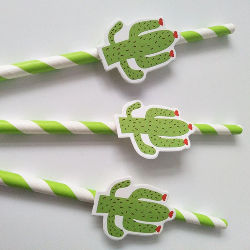 10pcs/lot Cactus Drinking Paper Straws Hawaiian Birthday Party Decor Summer Tropical Drink Supplies Cocktail Paper Straws