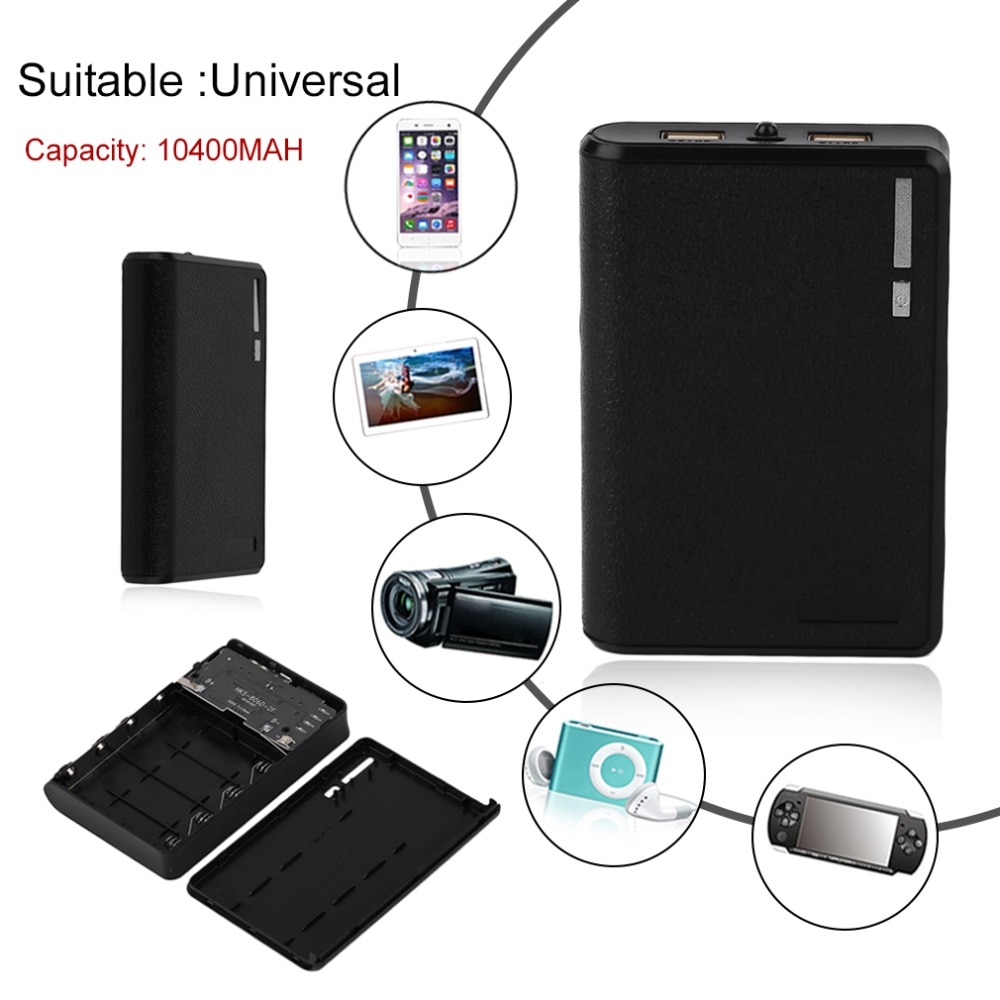 Bærbar størrelse 4*18650 batteri ekstern strømbank mobiltelefon batterioplader egnet til iphone til 10400 mah (intet batteri)