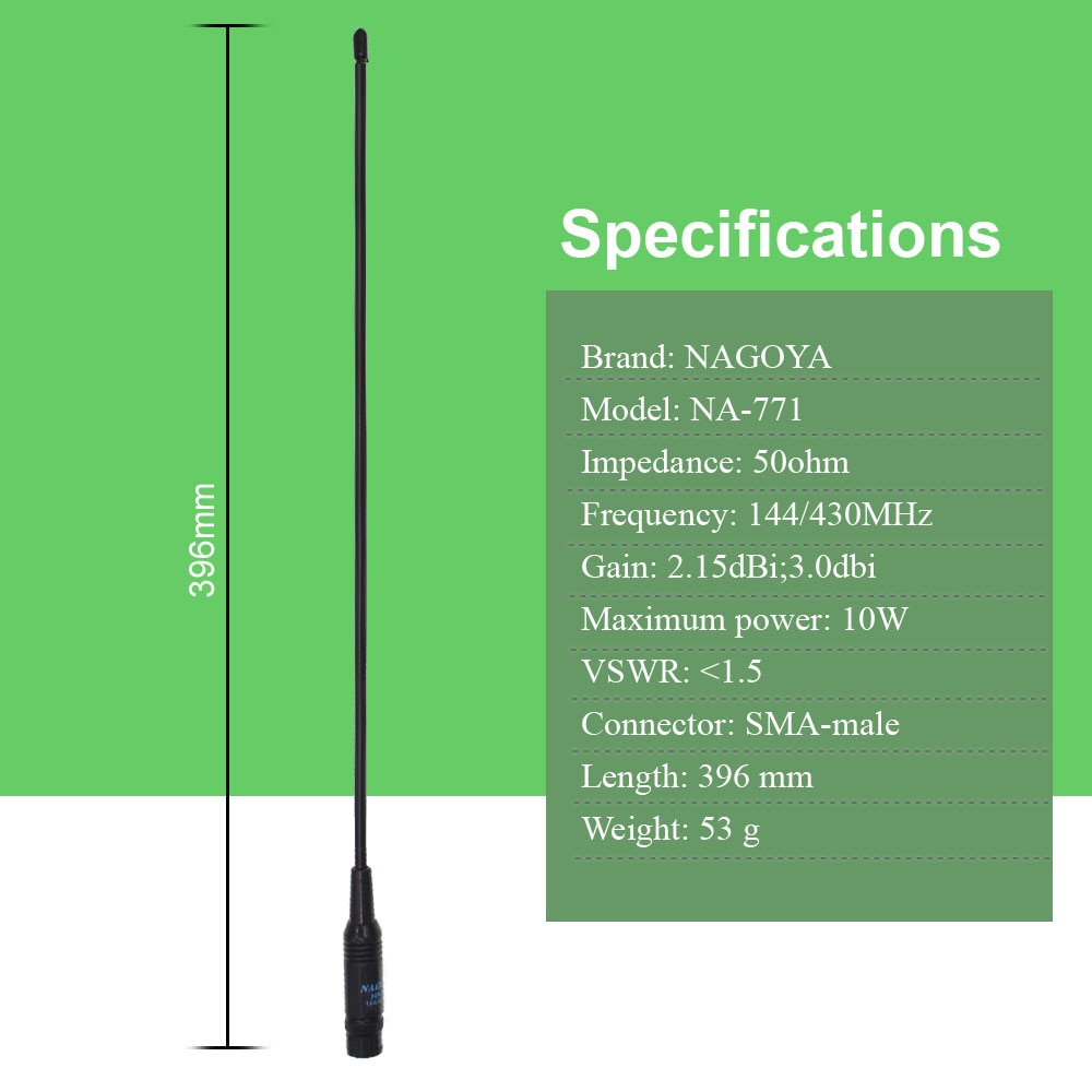 Antena flexível sma nagoya NA-771, 2 peças, macho SMA-M, banda larga dupla, vhf/uhf 144/430mhz way radio tyt TH-UV8000d etc