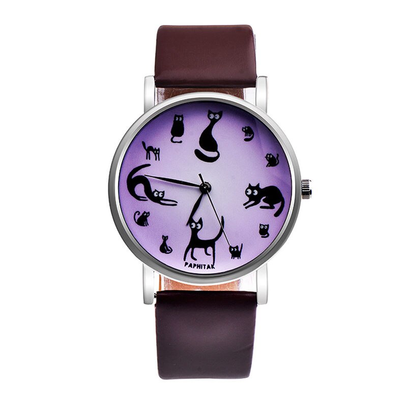 Casual Watches Women Cute Cat Clock Ultra Thin Leather Band Female Quartz Watch Waterproof Relogio Feminino #C: A