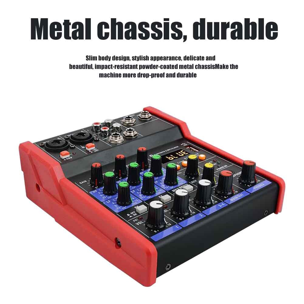 4 Channels Sound Card DJ Console Stereo Mini Audio Mixer Karaoke Music Home Protable USB 5V Bluetooth Live Performance Studio
