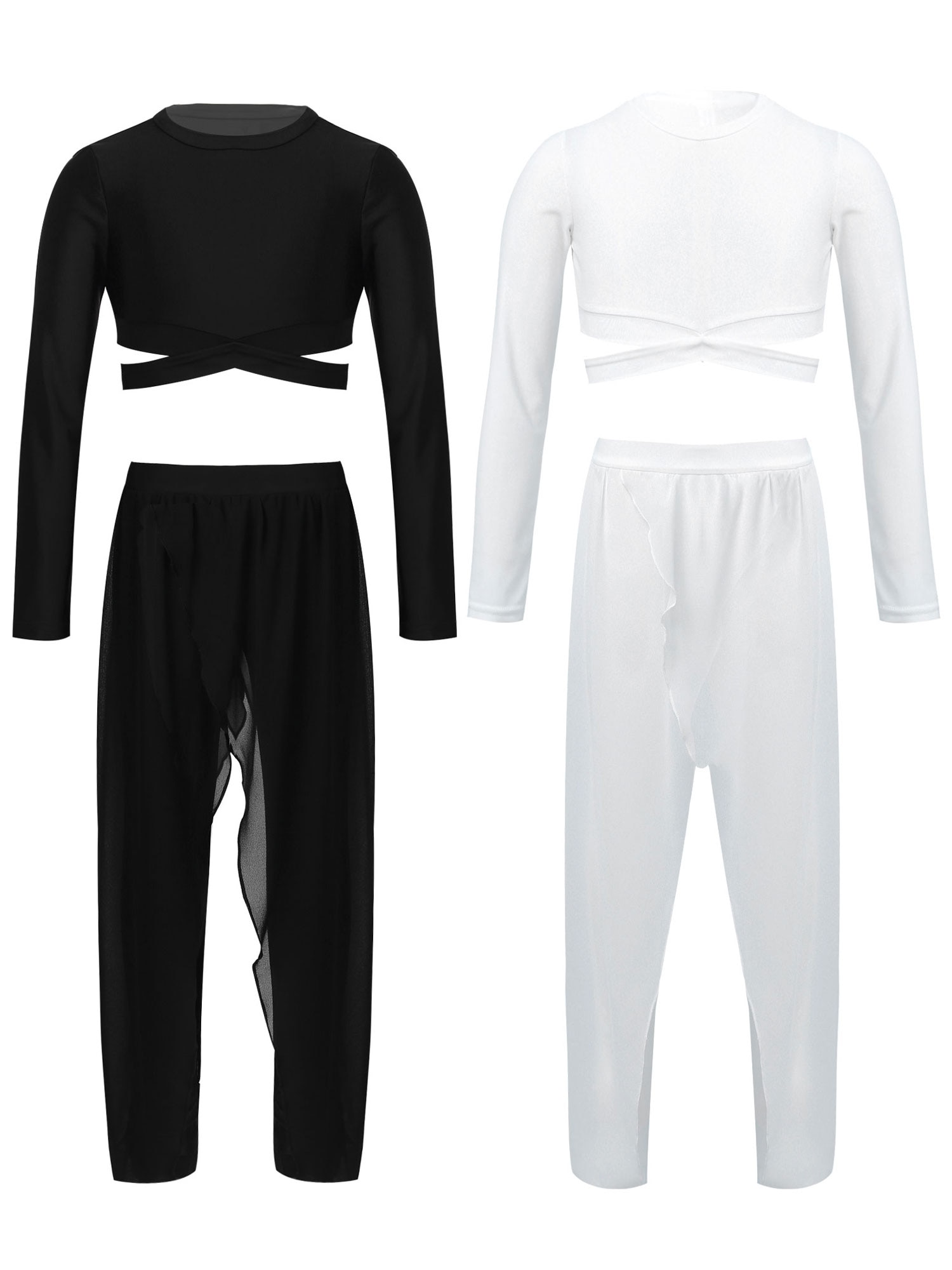 Enfants Yoga ensemble solide manches longues survêtement respirant gilet haut avec irrégulière doux jupe-culotte pour la remise en forme quotidienne de gymnastique